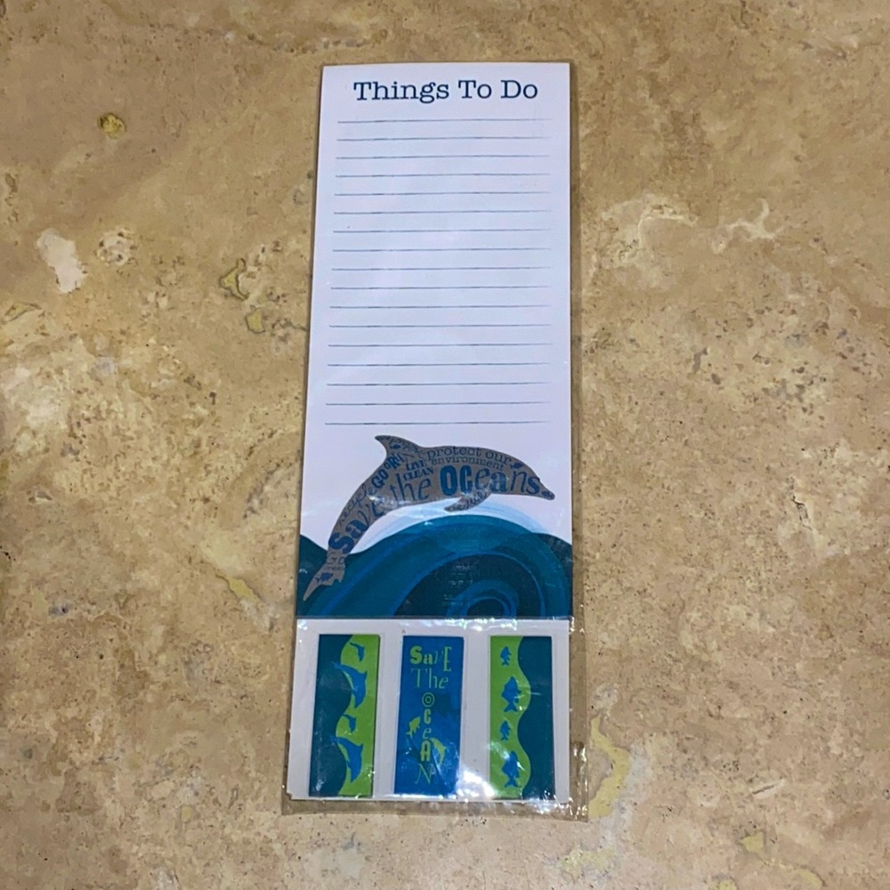 Magnetic memo pad and sticky notes SAVE THE OCEANS NWT * free w $50+ purchase